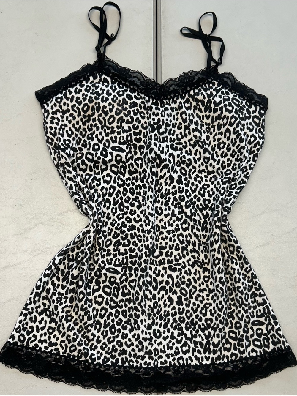 Women’s Leopard Print Lace Trim Cami - Black & White